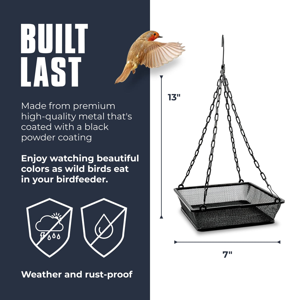 Monarch Abode open mesh seed tray keeps seeds dry and accessible for small birds.
