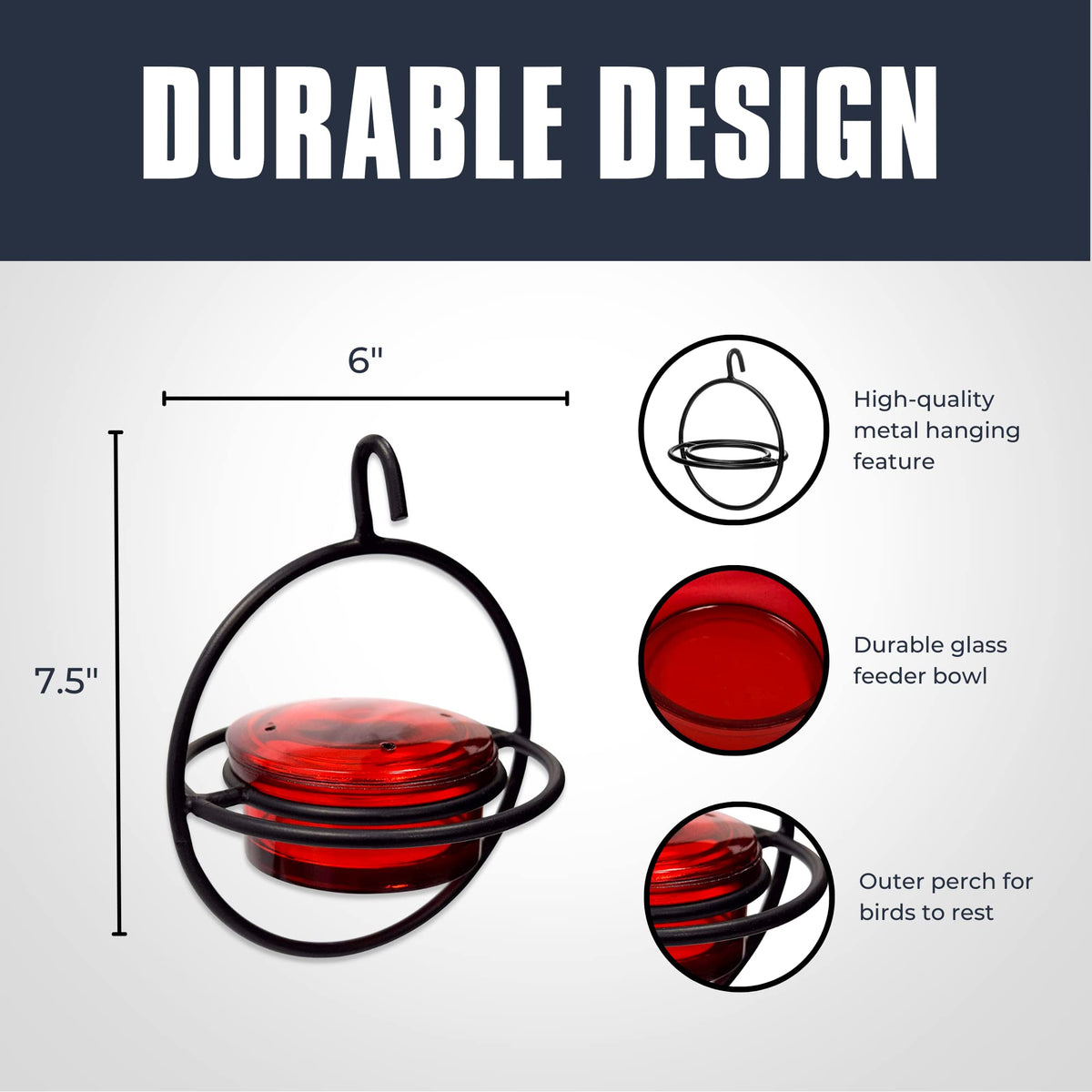 Monarch Abode red glass bowl attracts hummingbirds while brightening outdoor spaces.