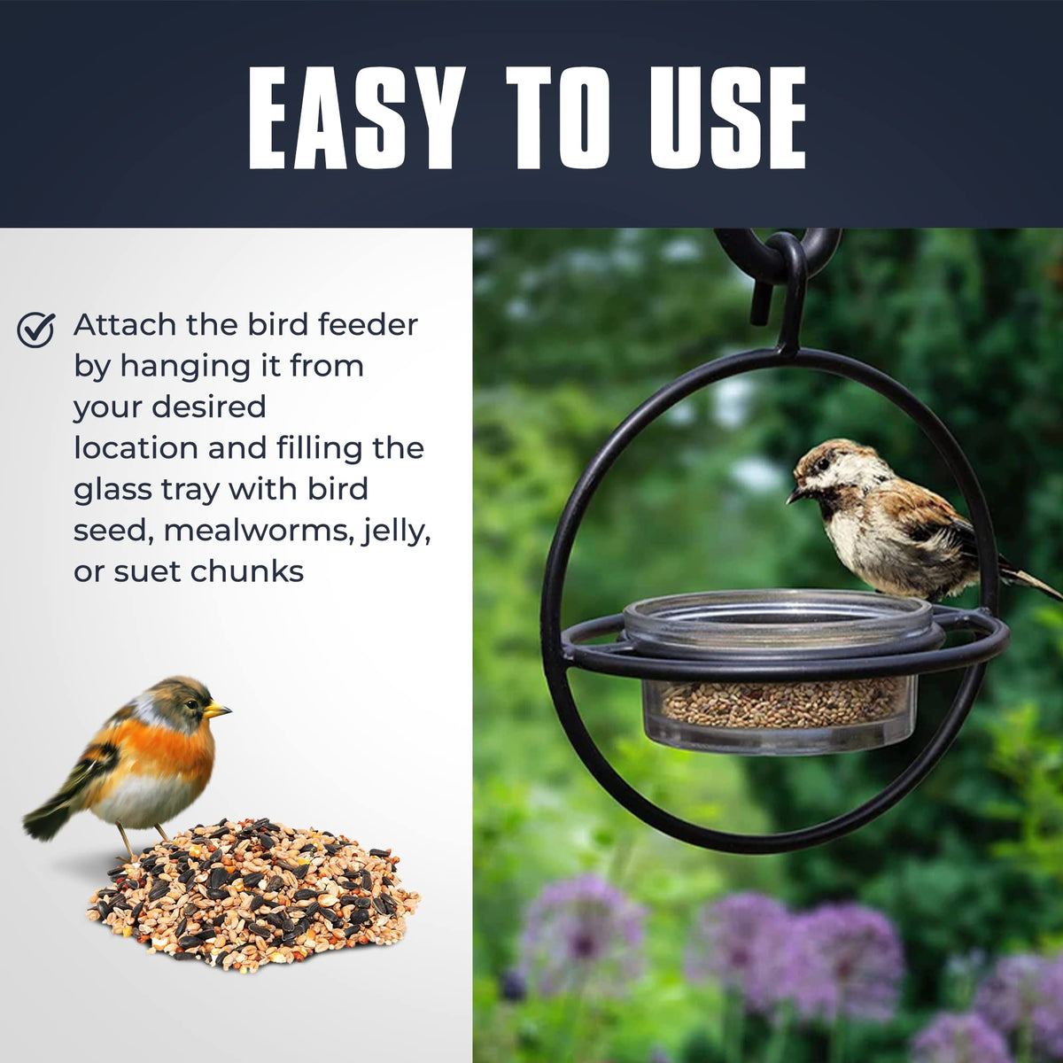 Monarch Abode Zazu open-bowl design; reduces bee activity while feeding birds.