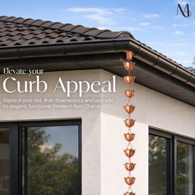 Monarch copper lotus cups brighten exteriors while guiding rainwater.