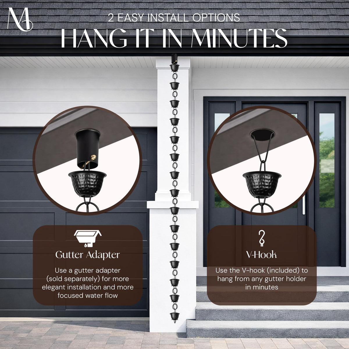 Monarch rain chain offers a stylish downspout alternative blending with exteriors