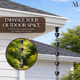 Monarch Rain Chains in matte black finish creating modern curb appeal and calm water flow