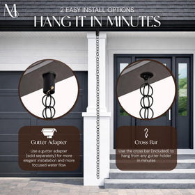 Monarch Rain Chains matte black finish adds modern aesthetic to gutters.