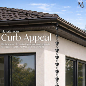 Monarch Rain Chains' modern design adds visual interest to outdoor spaces