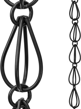 Monarch Rain Chains teardrop 8.5 ft, matte-black finish enhances curb appeal with a soothing water cascade.