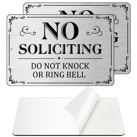 MongFun No Soliciting Sign front door, brushed silver, highly visible.