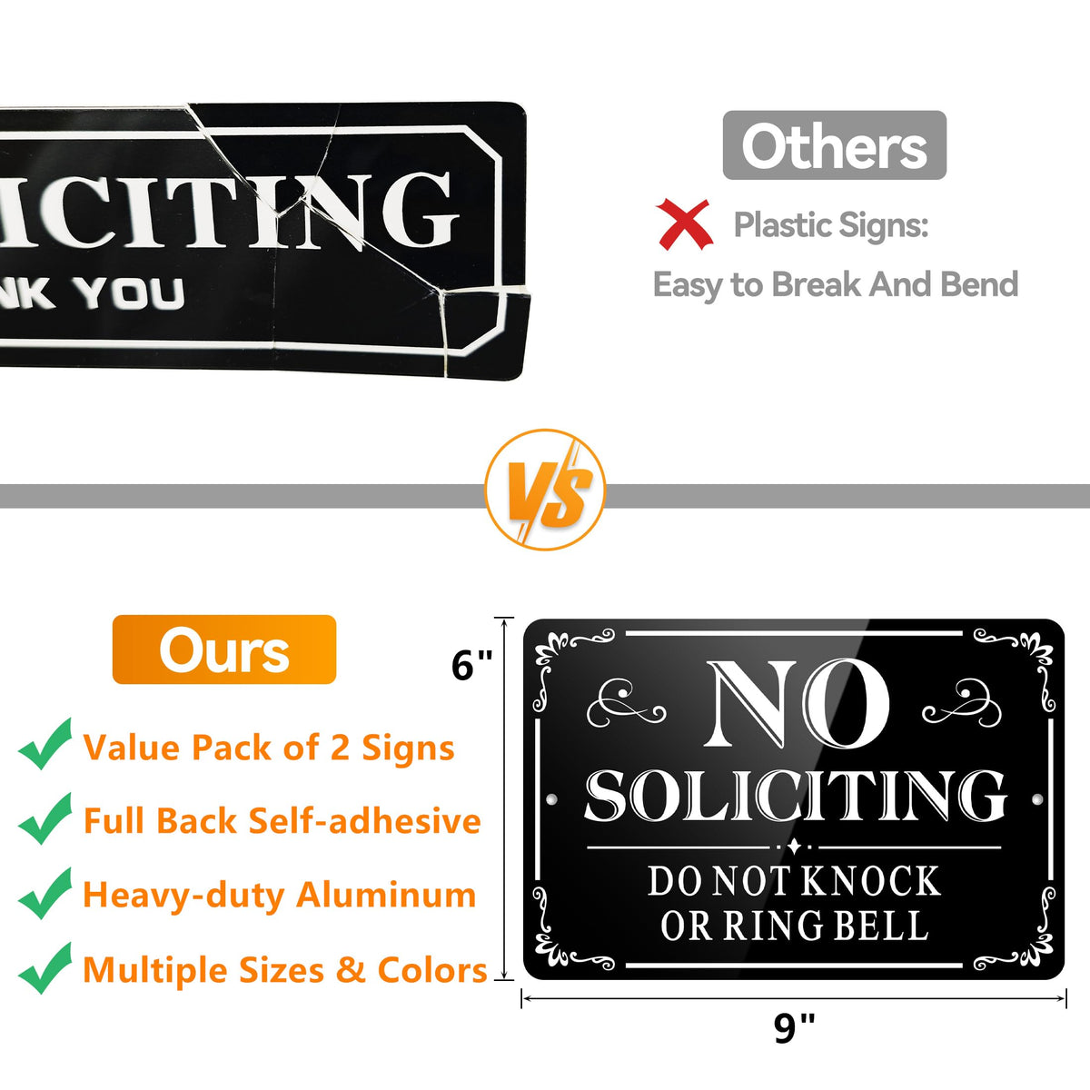 MongFun no soliciting sign features double mounting options for lasting placement.