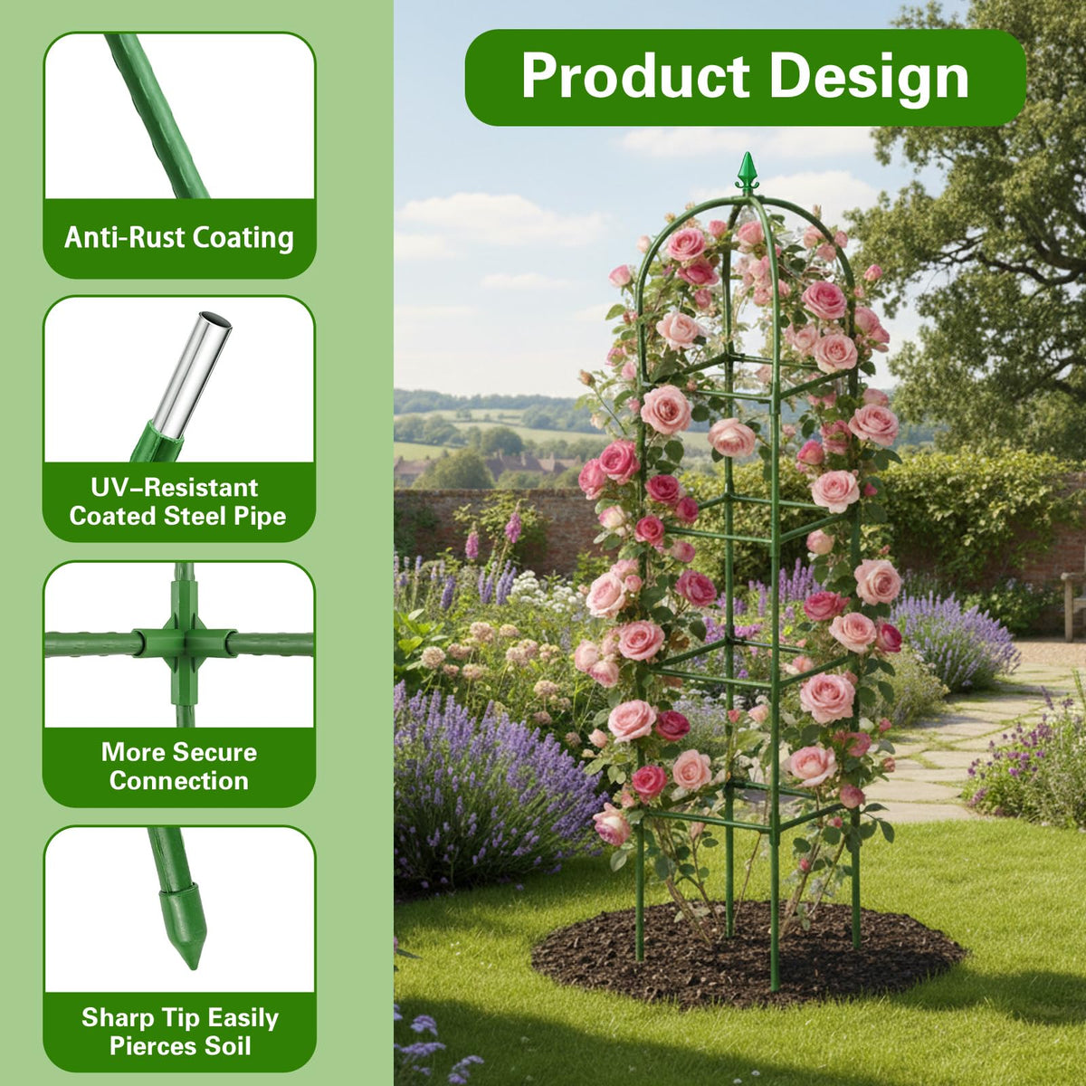 Monirsen climbing plant tower offers sturdy support for vines and vegetables.