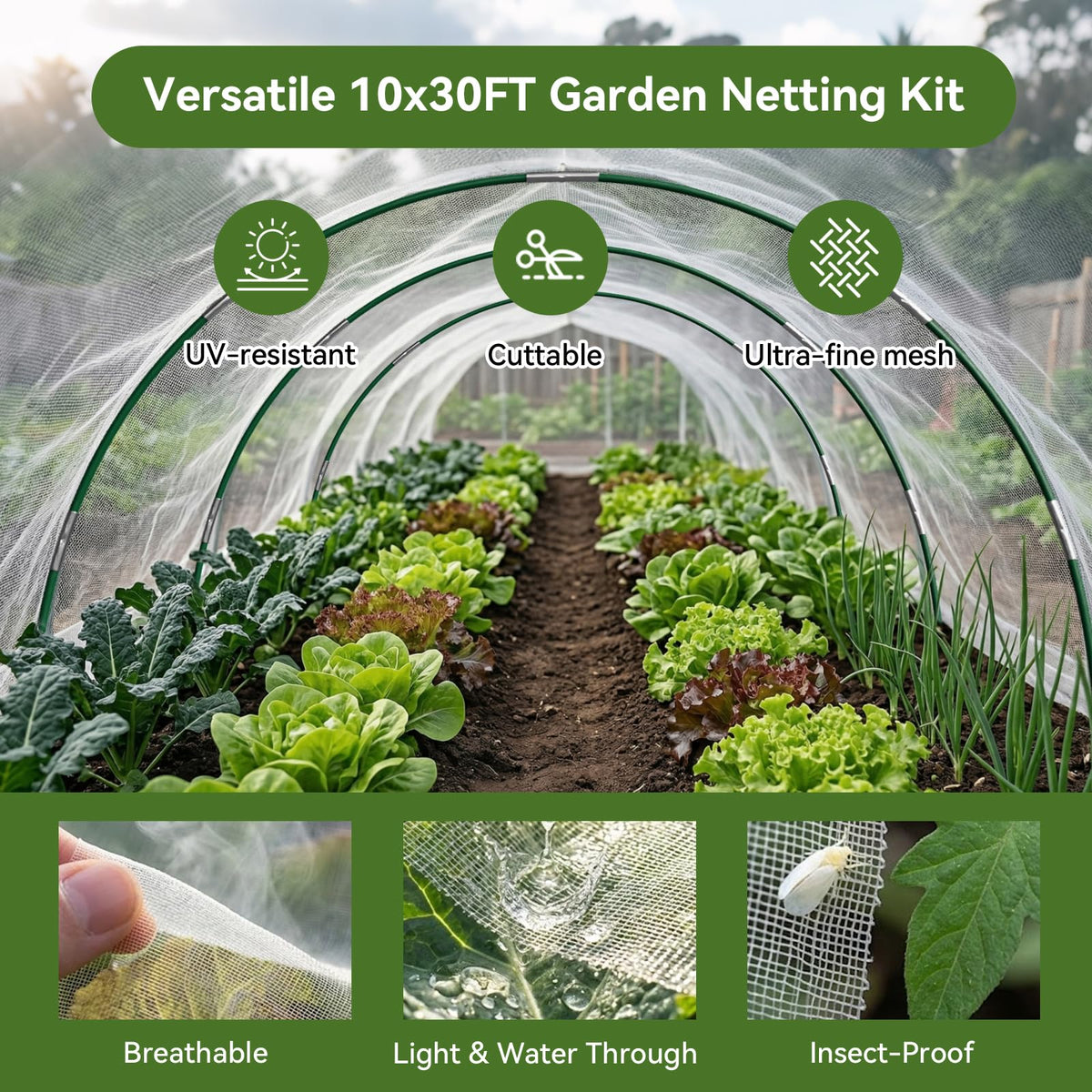 Monirsen ultra fine mesh netting 10x30ft protecting crops from insects while letting light