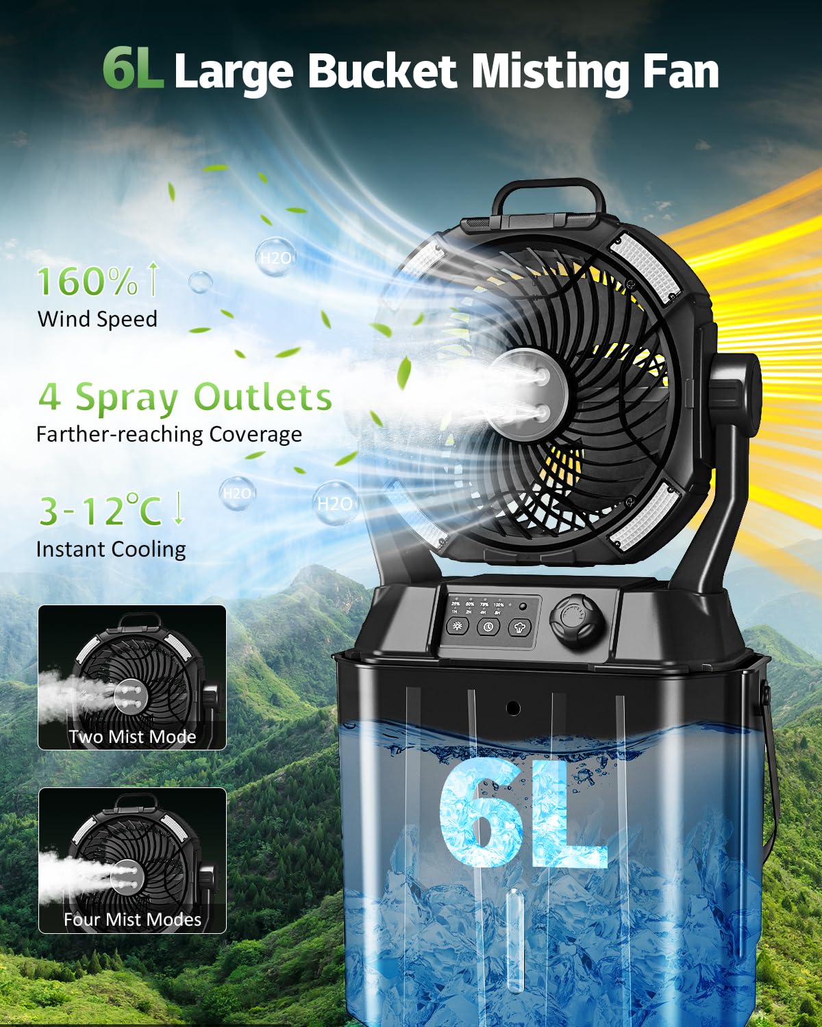 MONISEN misting fan remote control enables cooling from anywhere.