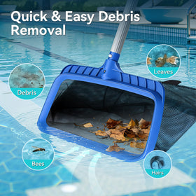 Angled front lip on Monitok skimmer net protects liner during skimming