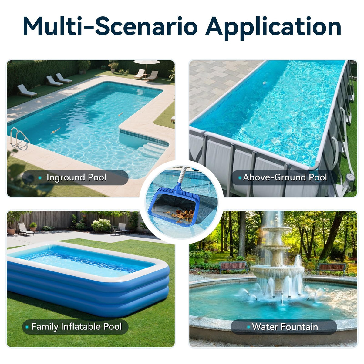Monitok pool skimmer net removes leaves and twigs from water surface