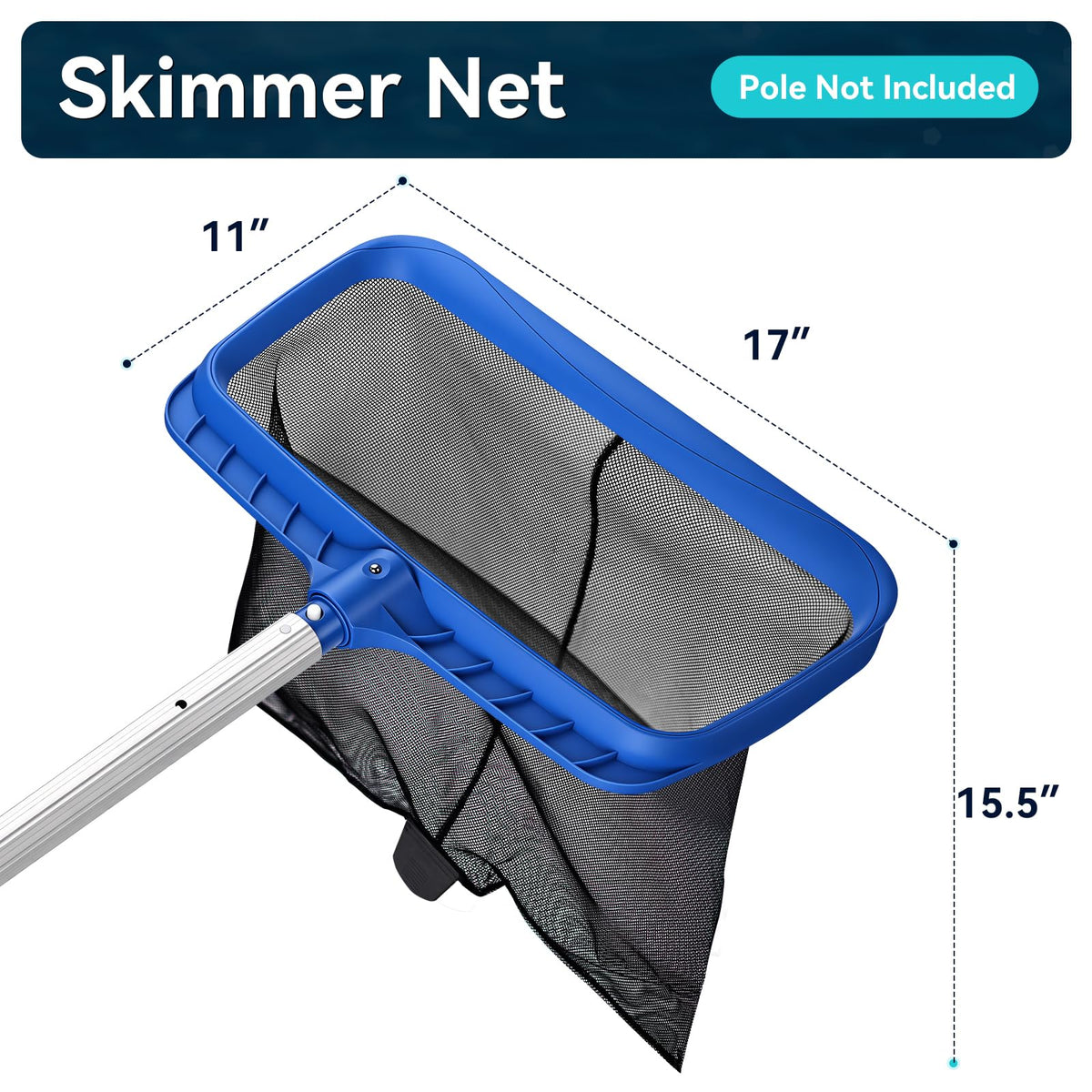 Wide, deep basket on Monitok skimmer net capturing leaves efficiently