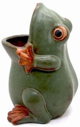 MONMOB bonsai-friendly ceramic frog pot for tabletop display.
