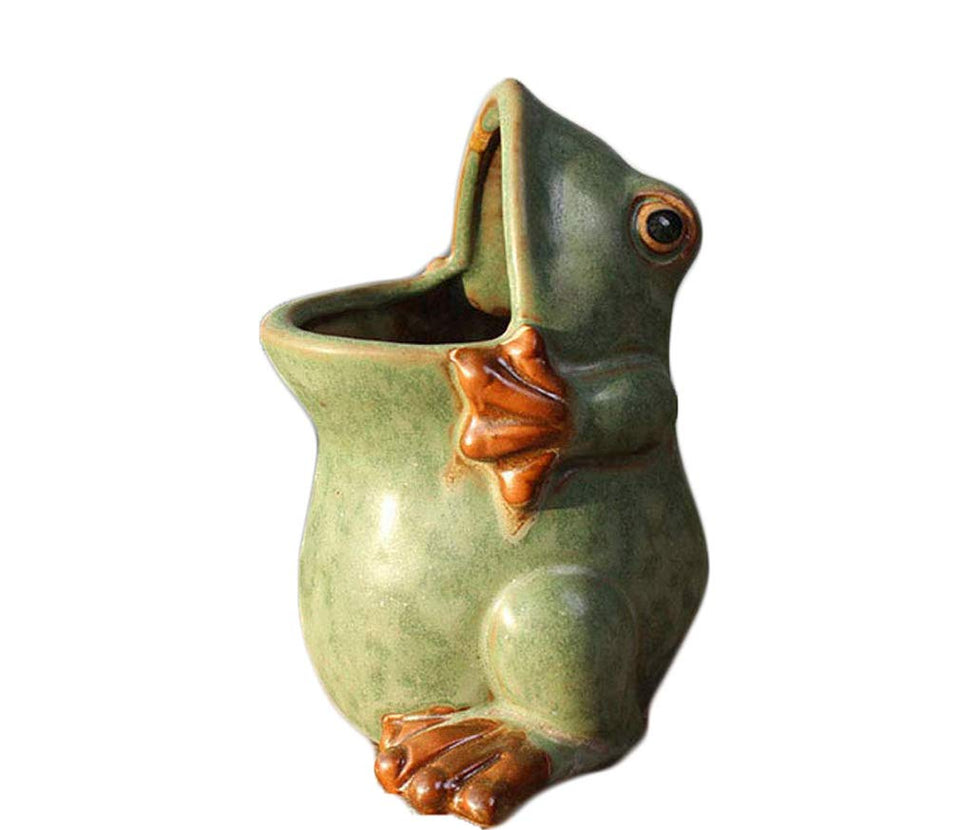 MONMOB ceramic frog planter pot, main view, ideal for small succulents