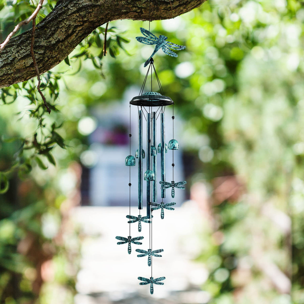 Monsiter QE durable outdoor wind bell withstands sun and rain with waterproof coating.