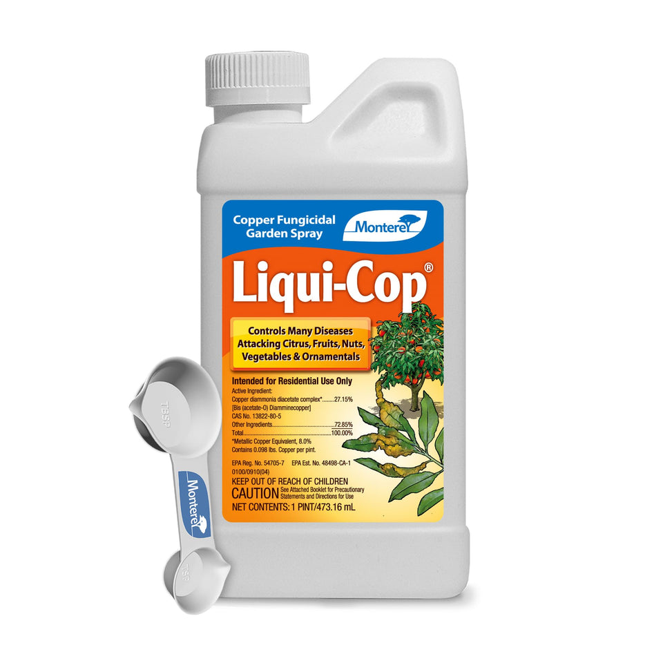 Monterey Copper Fungicide Garden Spray bottle ready for preventative protection on citrus and garden vegetables.