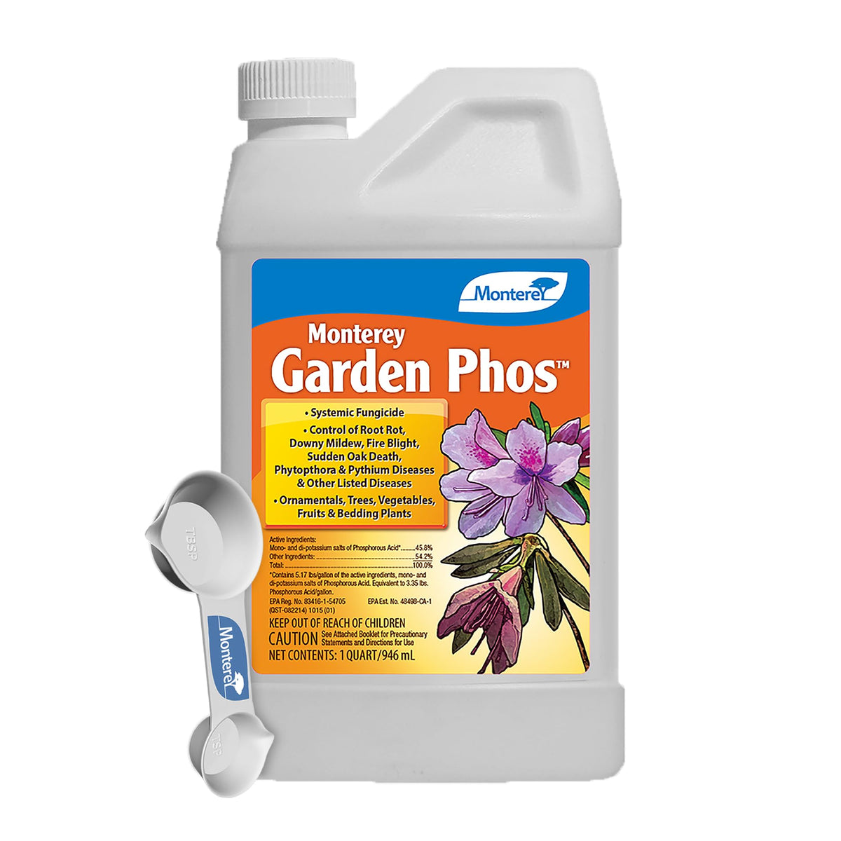Monterey Garden Phos bottle shown for broad disease protection.