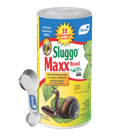 Monterey Sluggo Maxx bottle front; pet-friendly slug control for organic gardens.