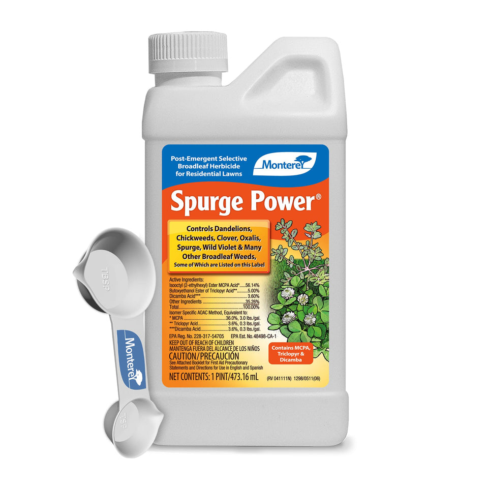 Monterey Spurge Power bottle with measuring spoon for precise lawn application