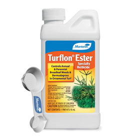 Monterey Turflon Ester bottle demonstrates easy post-emergent weed control for cool-season lawns.