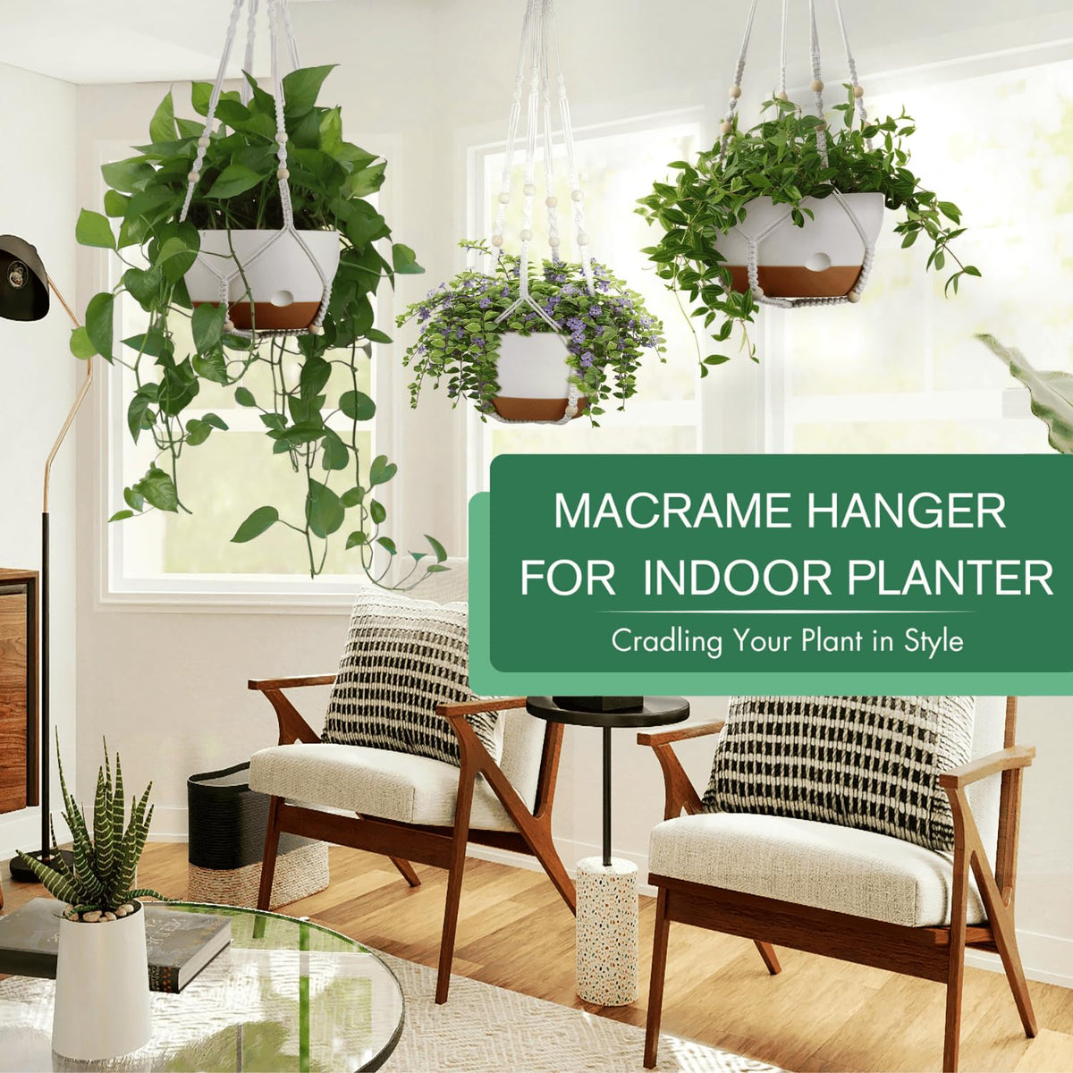 Montresor hanging plant pot with removable saucer and reservoir