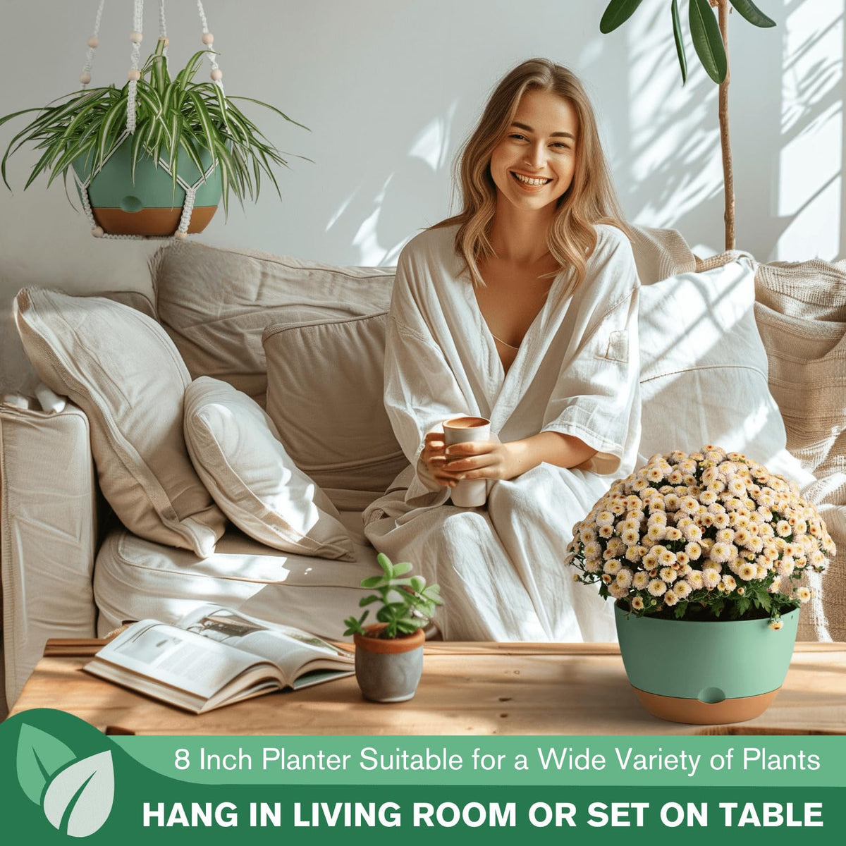 Montresor hanging planters with metal hook and bohemian hanger options