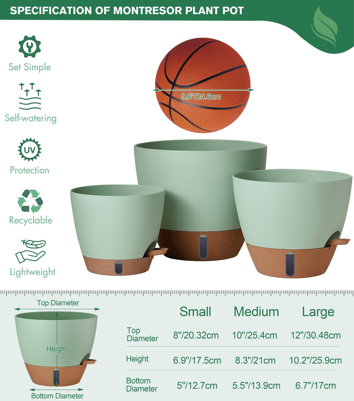 Montresor round planter demonstrates smart drainage and spill-proof tray
