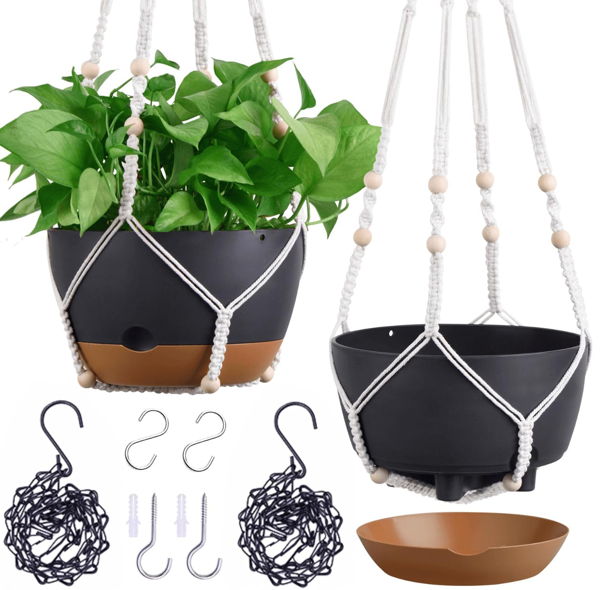 Montresor self-watering hanging plant pot 10inch with reservoir for travel-friendly watering