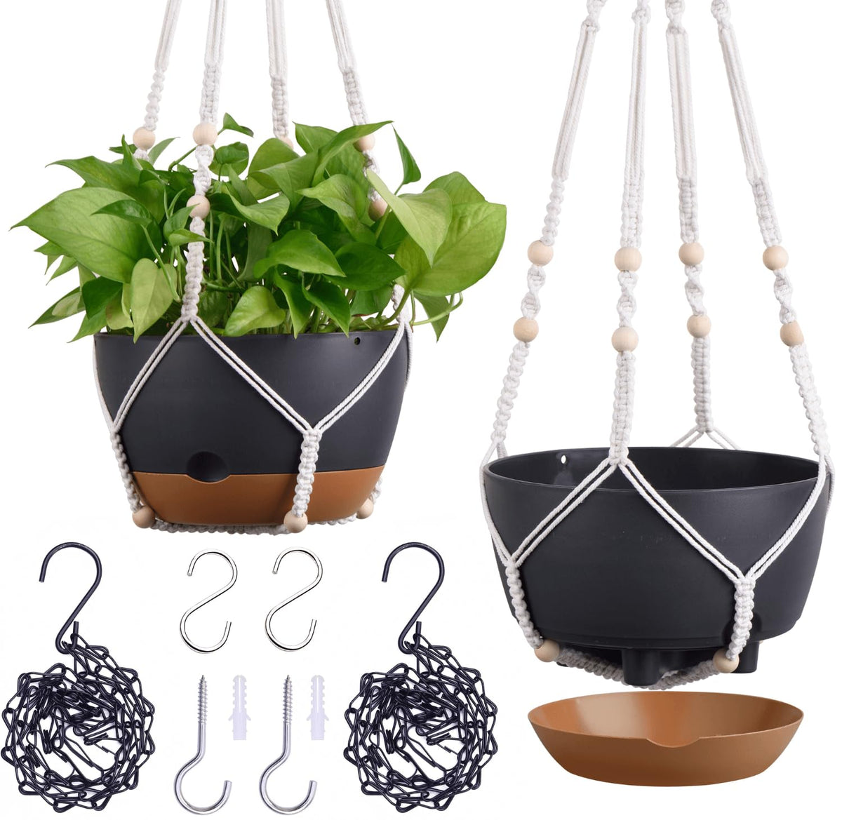 Montresor self-watering hanging pot saucer keeps roots hydrated while you're away.