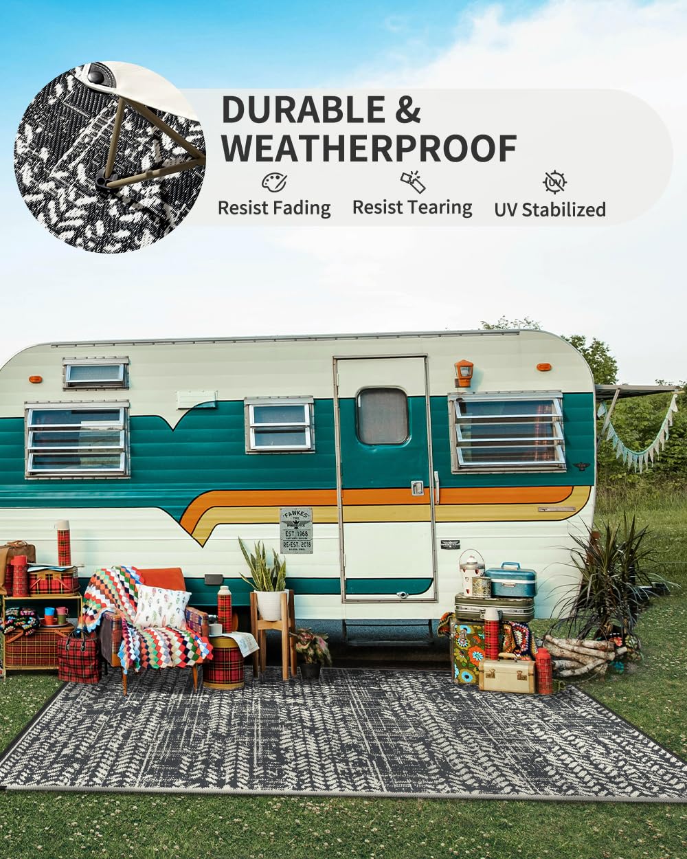 MontVoo backyard rug waterproof, ready for rain, spills, and high traffic.