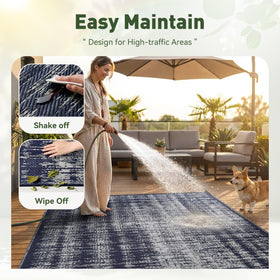 MontVoo eco-friendly recycled plastic straw rug supports sustainable outdoor living.