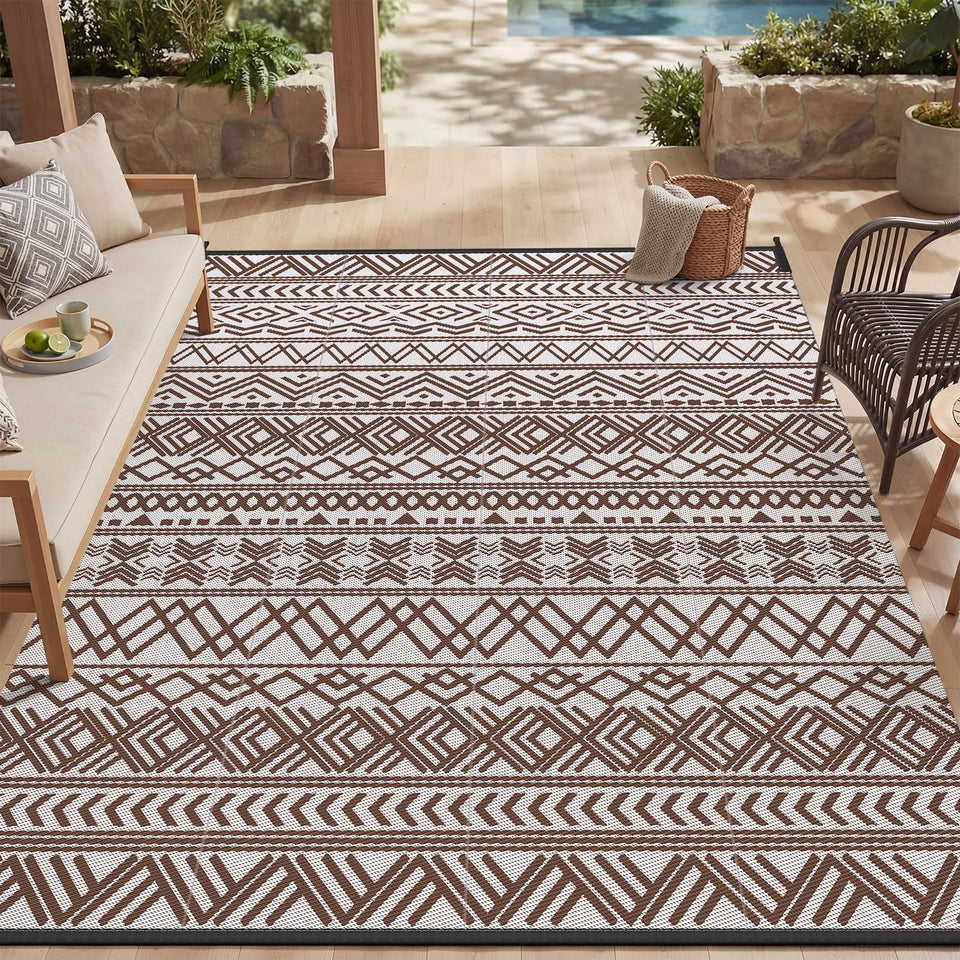 MontVoo 5x8 outdoor rug overview adds durable dual-tone decor for patios and balconies