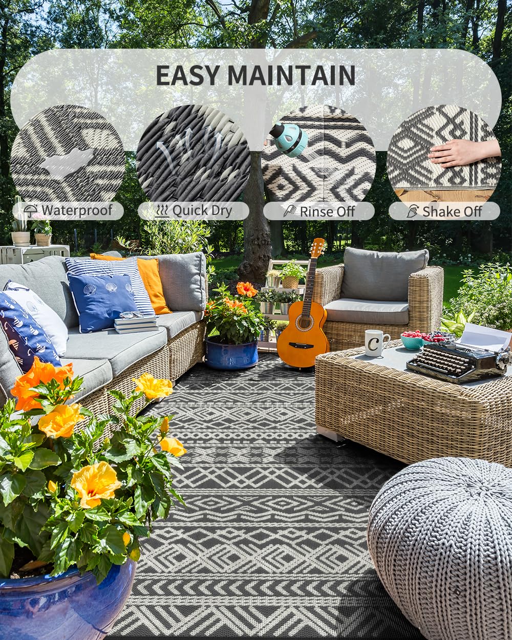 MontVoo reversible Boho rug displayed for dual outdoor decor options