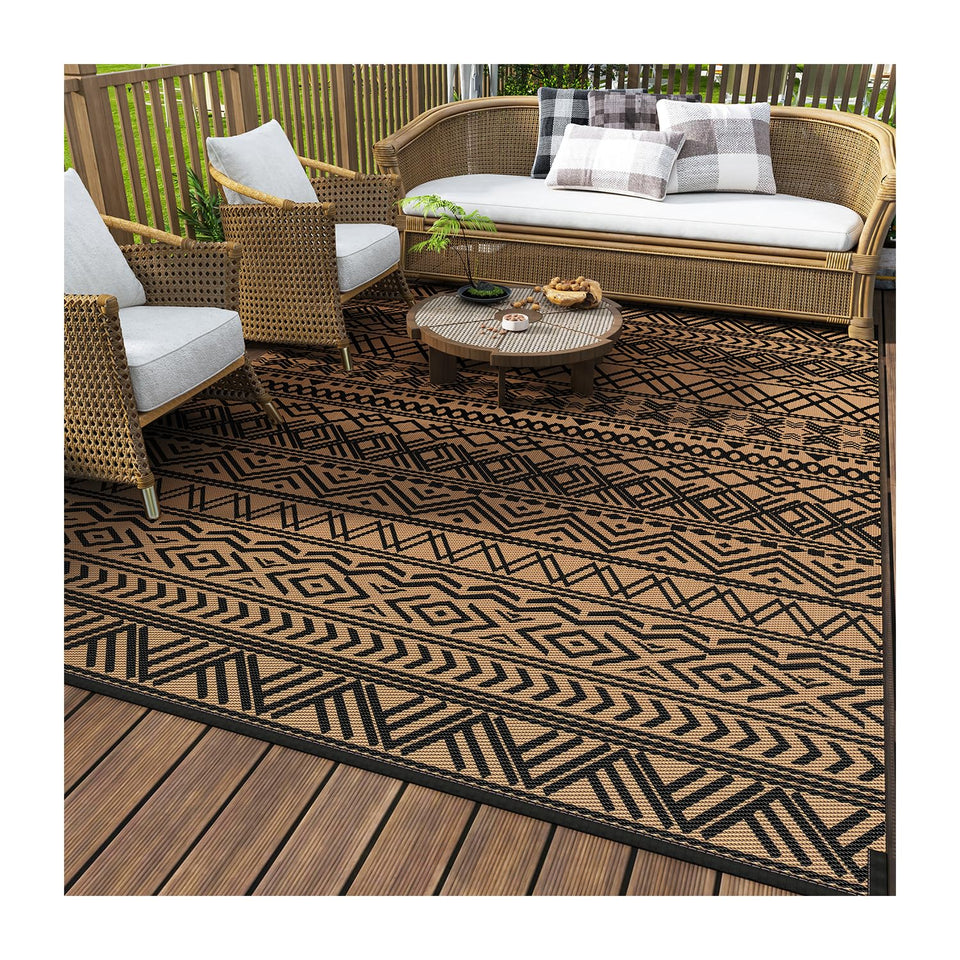 MontVoo outdoor rug 5x8 ft waterproof for rain-ready patio use.