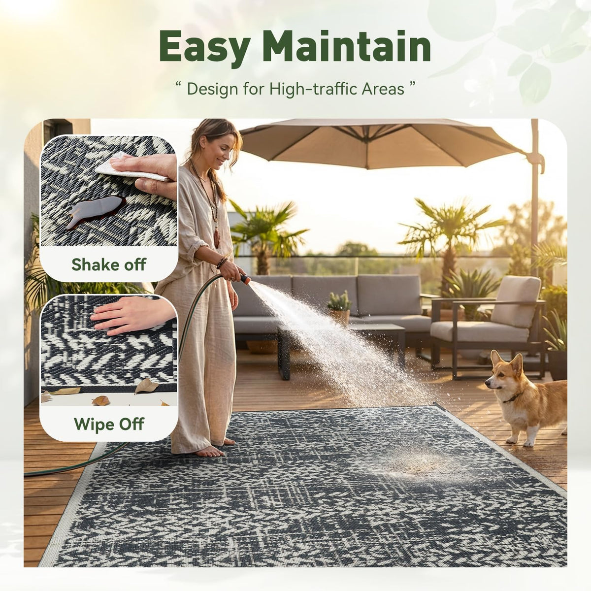 MontVoo outdoor rug easy-clean, ideal for camping and picnics.