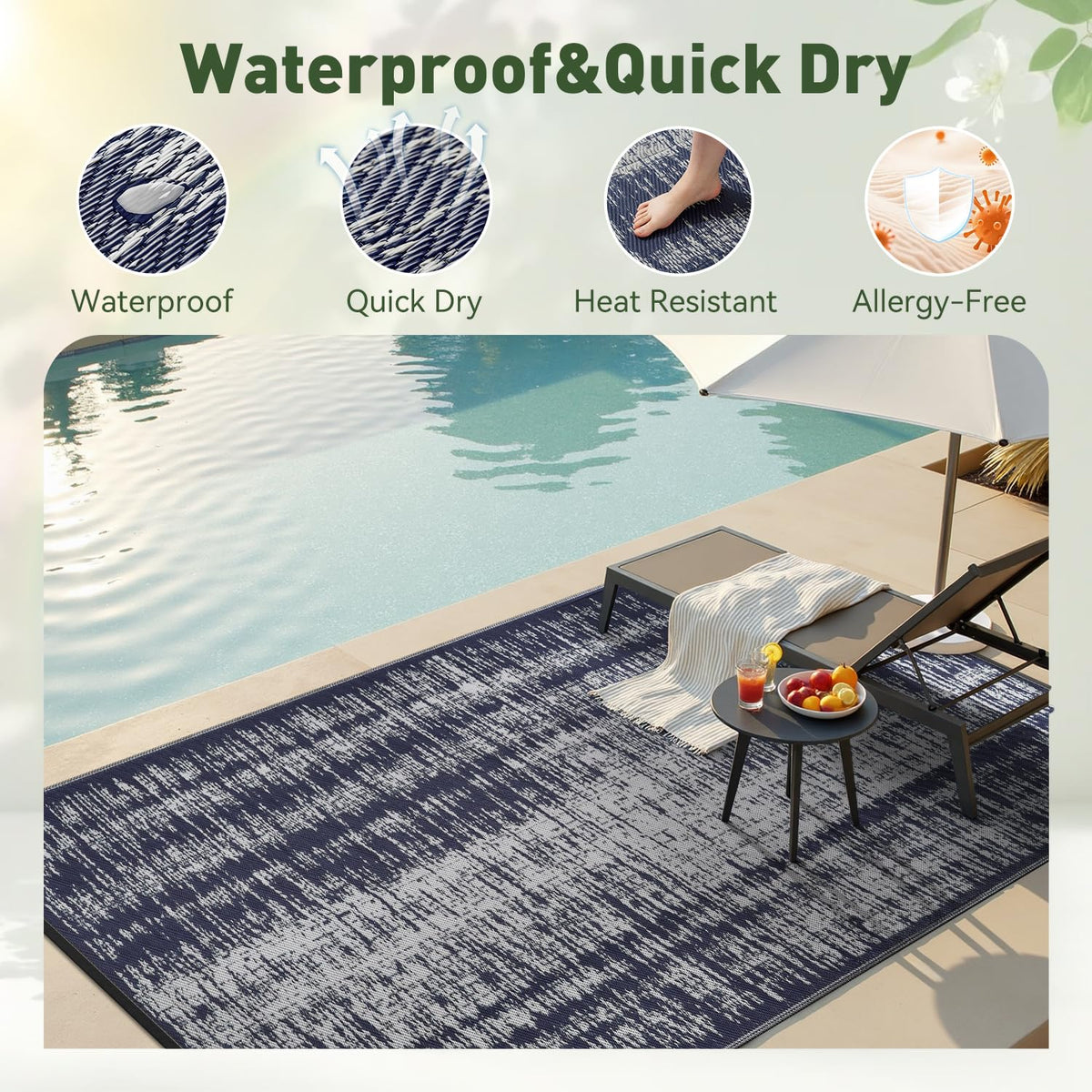 MontVoo reversible outdoor rug displaying dual designs for versatile outdoor spaces.