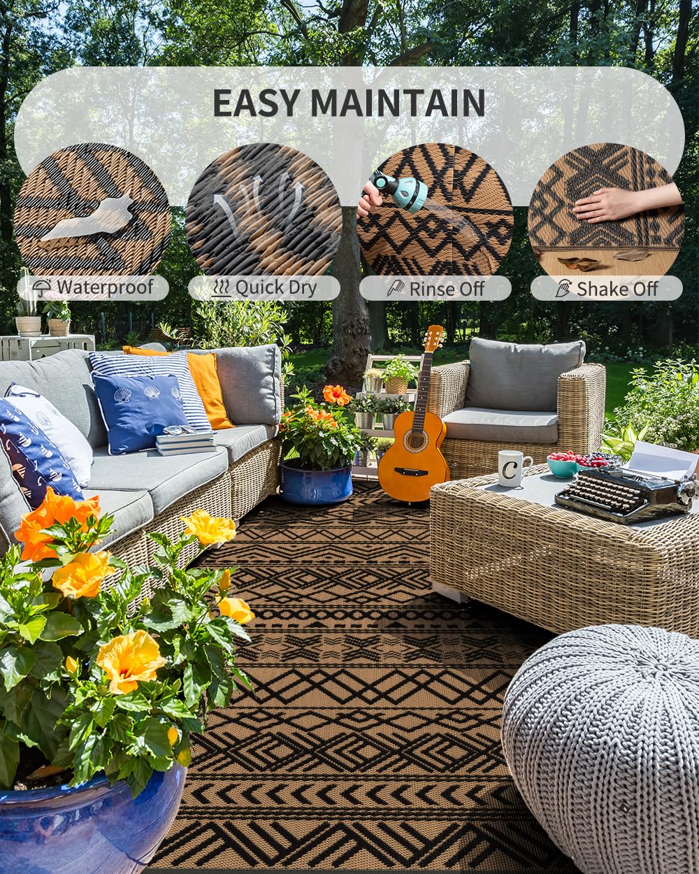 MontVoo outdoor rug with reversible design adds versatile style to any balcony.