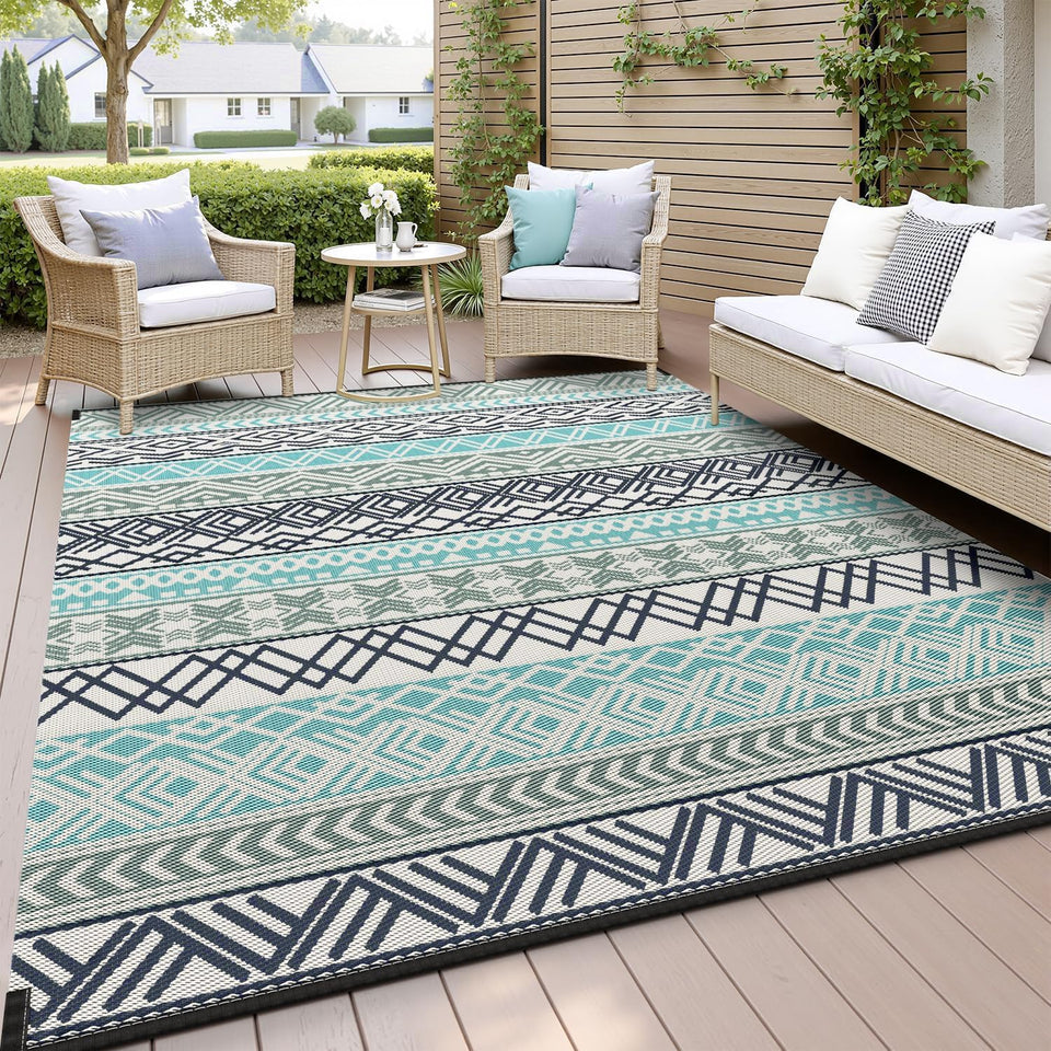 MontVoo outdoor rug waterproof 6x9 under a patio table for quick cleanups
