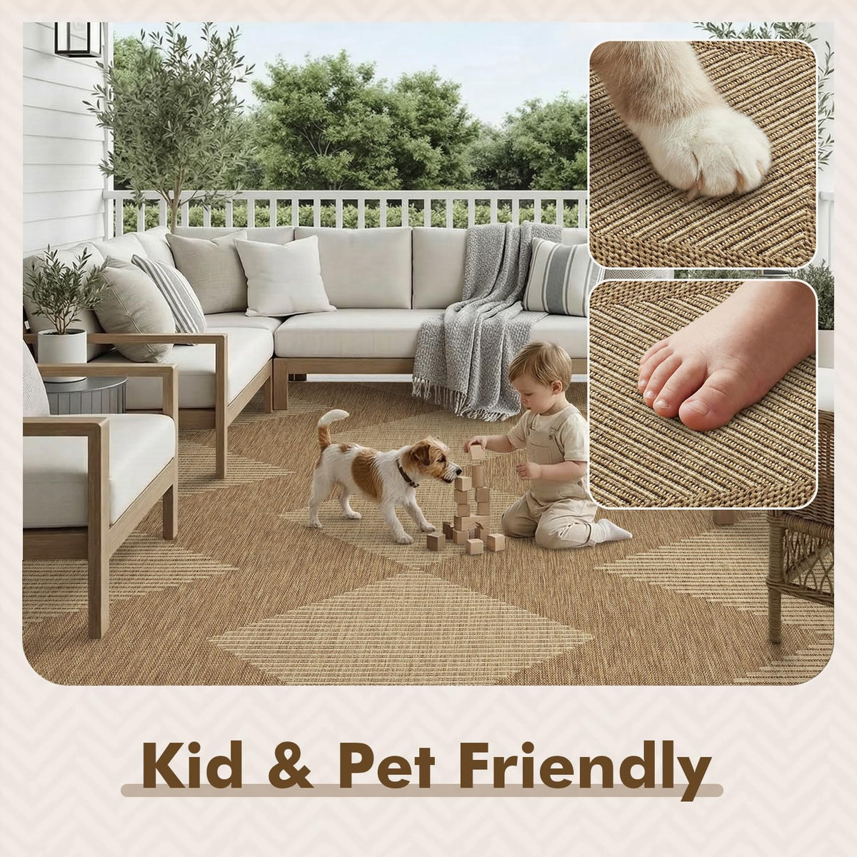 MontVoo flat-weave patio carpet ideal for easy maintenance