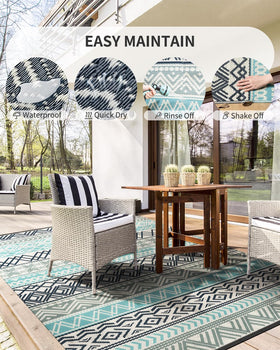 MontVoo pool deck rug with heat‑treated edges reduces tearing