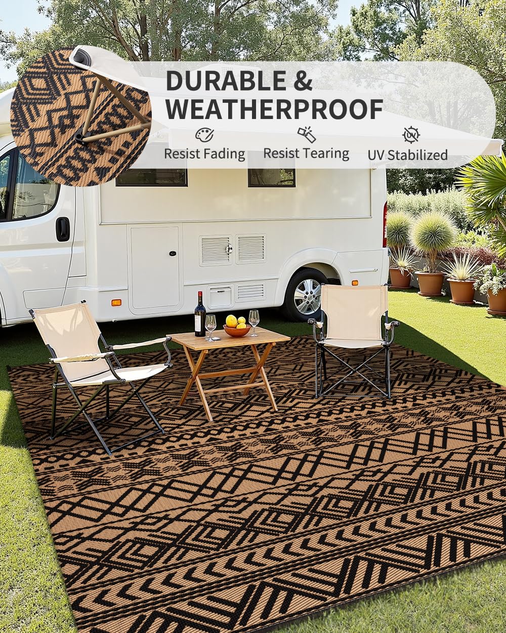 MontVoo patio rug soft texture feels comfy underfoot on decks.
