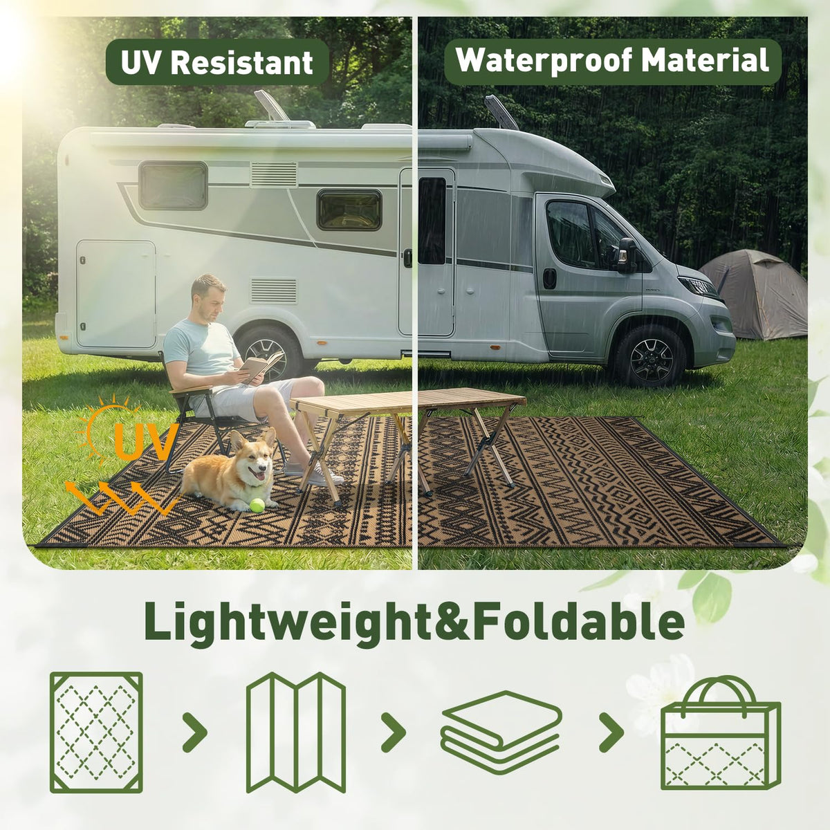 MontVoo RV camping rug packs lightweight and quick-dry comfort for trips.
