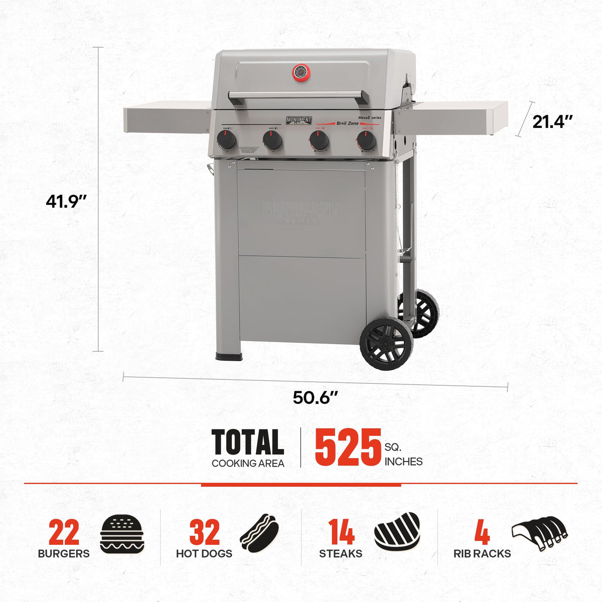 Monument Grills 525 sq in total cooking area for gatherings
