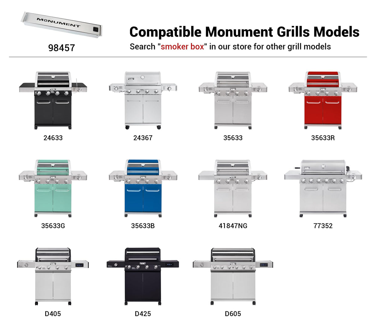 Monument Grills 98457 stainless steel smoke box for model 24633 expands flavor infusions