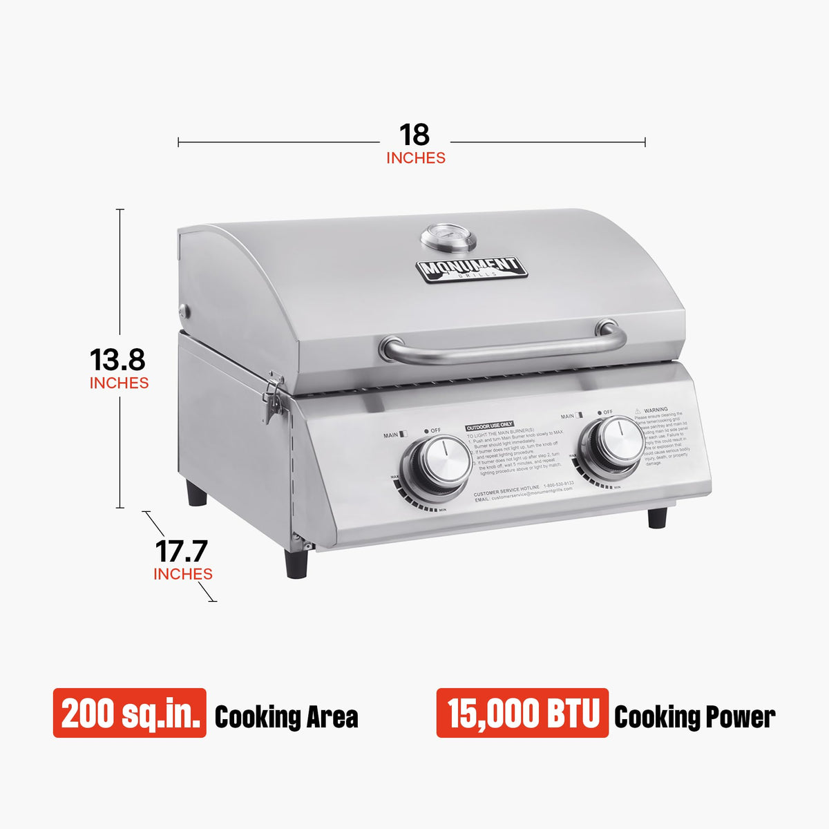 Monument Grills compact dimensions 18x18x13 inches for easy travel.