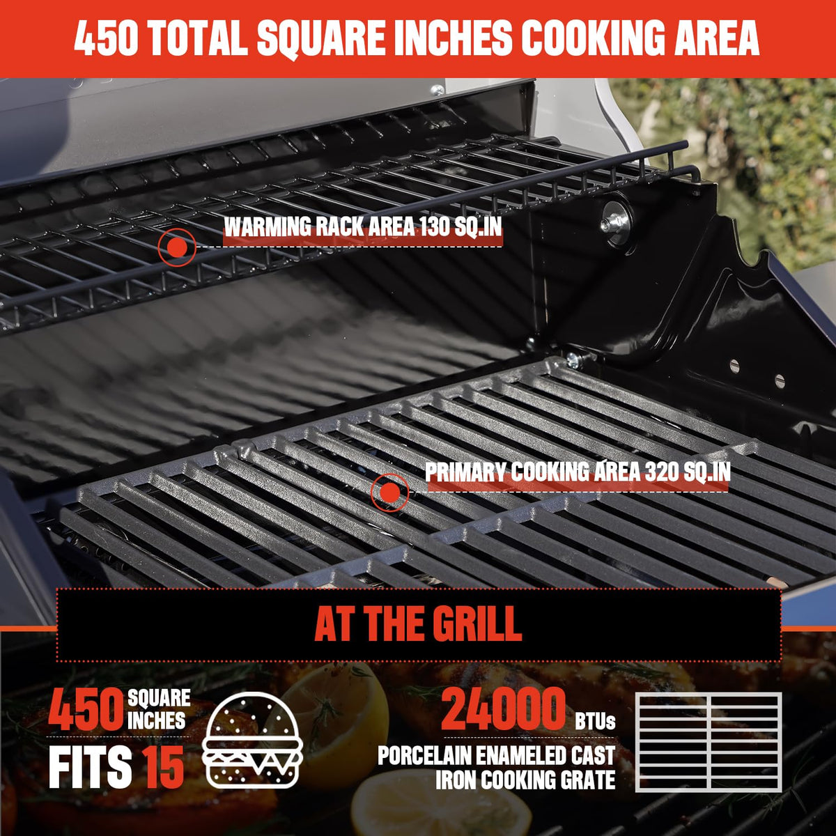 Monument Grills Mesa200S 450 sq in cooking area suitable for entertaining