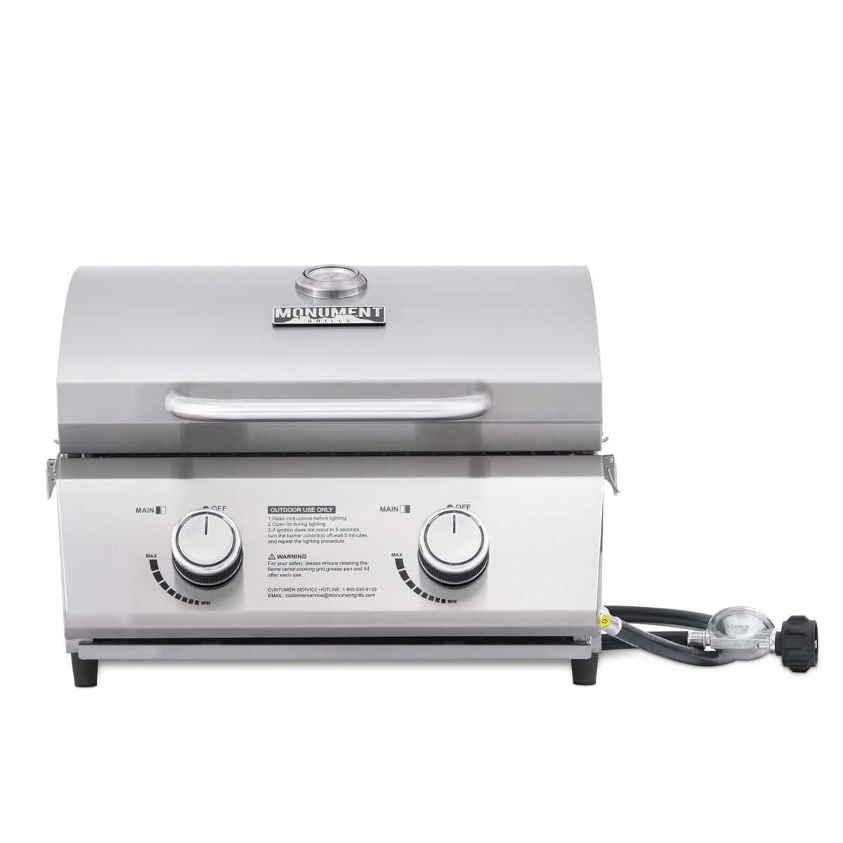 Monument Grills tabletop propane grill assembly demonstrates compact setup for on-the-go cooking.