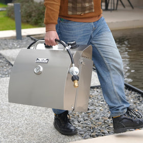 Monument Grills travel locks secure lid during transport for portable camping meals.