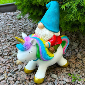 Mood Lab durable resin gnome unicorn statue for outdoor longevity.